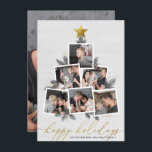 Glad helg | Julgran Photo Collage Holi Julkort<br><div class="desc">Fira säsongen med det här moderna fotokortet! En festive helgdag card-design som innehåller sex av dina favoritfoton i en Julgran-form som accentueras av handritade gräs grenar, gräs-koner, faux guld glitter och guld-stjärnor på en vit bondgårdstrumsbakgrund. Nedan visas "glad helg" i elegant guld-skriptkalligrafi. Anpassa den här unika helgdag för fotokollage med...</div>