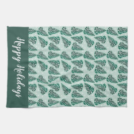 Glad helg Julgran Snöflingor Grönt Kökshandduk