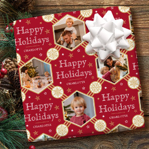 Glad helg Juli Snowflake Photo Deep Red Presentpapper