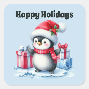 Glad helg julpenguin fyrkantigt klistermärke