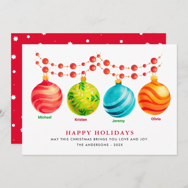 Glad helg julprydnad 4 Familj Namn Julkort (Fram/baksida)