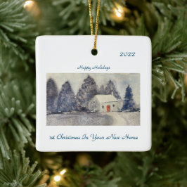 Glad helg julstuga - nytt hem julgransprydnad keramik