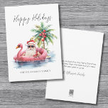 Glad helg Jultomten Beach-jul Julkort<br><div class="desc">Gå in i helgdag med det här unika julkortet som innehåller ett avslappnat Jultomten i solglasögon i en rosa flamingo floaty i havet. Perfekten för att skicka beachy helgdag, detta kort är idealiskt för alla som bor i tropiska ställe som Florida, Hawaii eller Bahamas, eller för dem som bara tittar...</div>