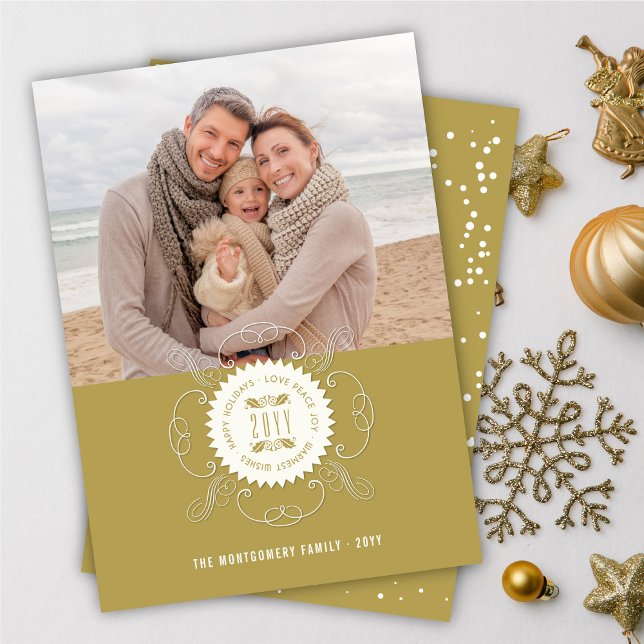 Glad helg Kärlek Peace Joy Ornate Seal Photo Julkort (Skapare uppladdad)