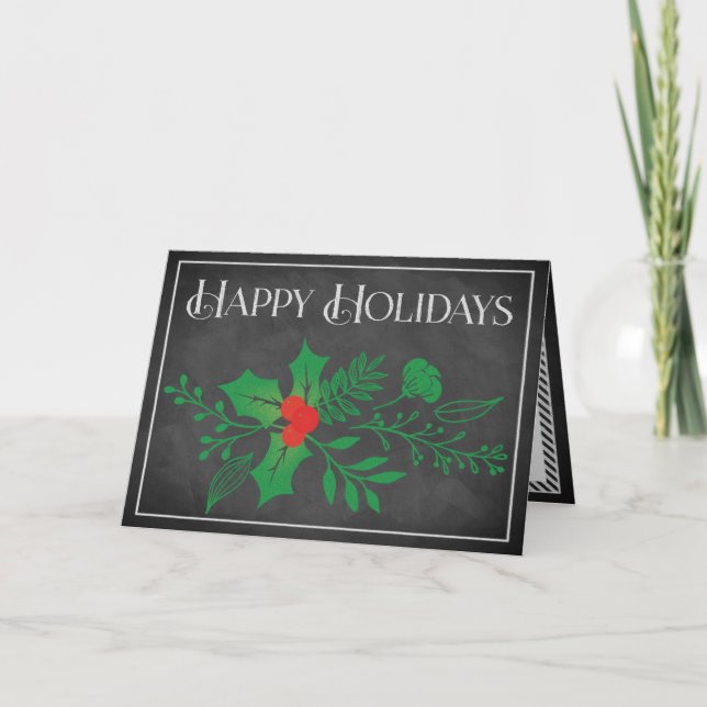 Glad helg-kort | Faux Chalkboard, Holly Helgkort (Framsida)