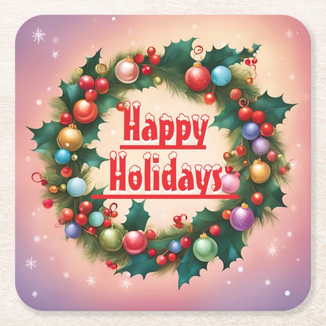 Glad helg kransfärgad jul Snö Underlägg Papper Kvadrat (Framsidan)