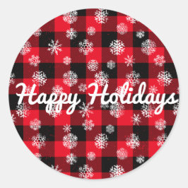 Glad helg l Snöflingor Red Buffalo Play Runt Klistermärke