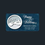 Glad helg Labe i Modern vattenfärgen Winter-scen Adressetikett<br><div class="desc">Skriptet Glad helg för vinterscenen med vattentorg. Sofistikerad och konstnärlig sammansättning av färg. Ett modernt,  unikt grafiskt konstverk som skapats för dig.</div>
