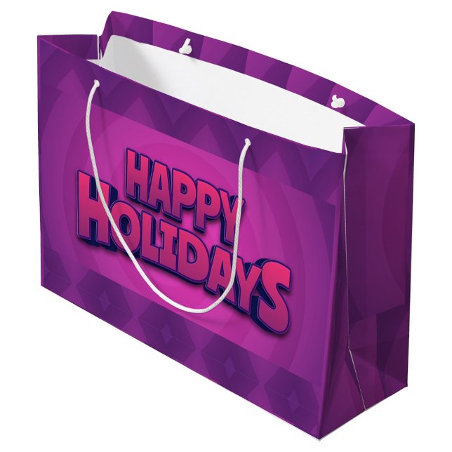 Glad helg Large Gift Bag (A vibrant purple holiday gift bag with bold "Happy Holidays" text!)