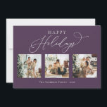 Glad helg Lila plum Multi Photo Collage Julkort<br><div class="desc">Skapa vackra minnen den här julhelgen med det här helgdag för multifotokollage. Det här kortet har ett modernt minimalistiskt skript med dina favoritfoton på framsidan och på baksidan. Anpassa det här fullständiga kortet för anpassade med hälsning,  meddelande,  familj namn och år.</div>