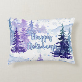 Glad helg Lila Winter Snowy Träd Prydnadskudde