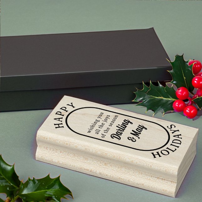 Glad helg Lozenge Logotyp Stil-fet skript Stämpel (Happy Holidays stamp from Rounded Lozenge Photo Collage collection)