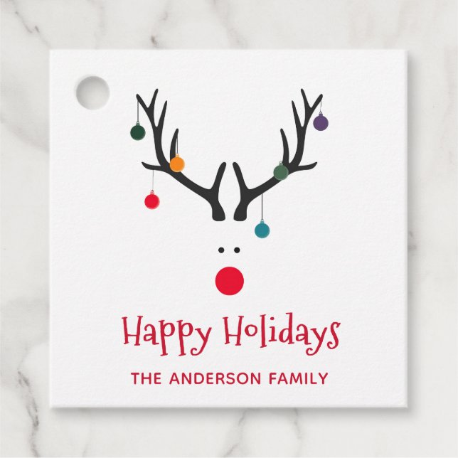 Glad helg lustig julrund vit gåvor etiketter (Framsida)