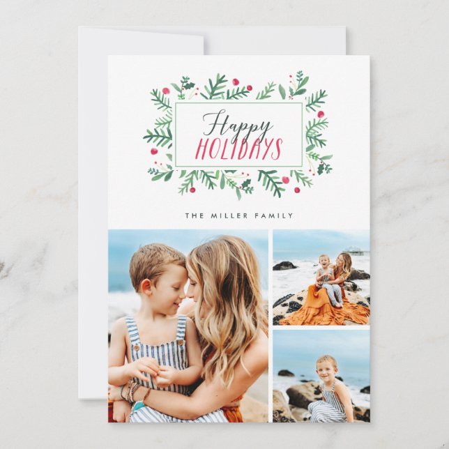 Glad helg målad botanik 3 foto julkort (Framsida)