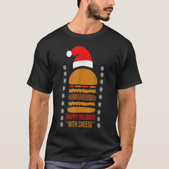 glad helg med Cheese Julafton Cheeseburger Hambu T Shirt (Framsida)