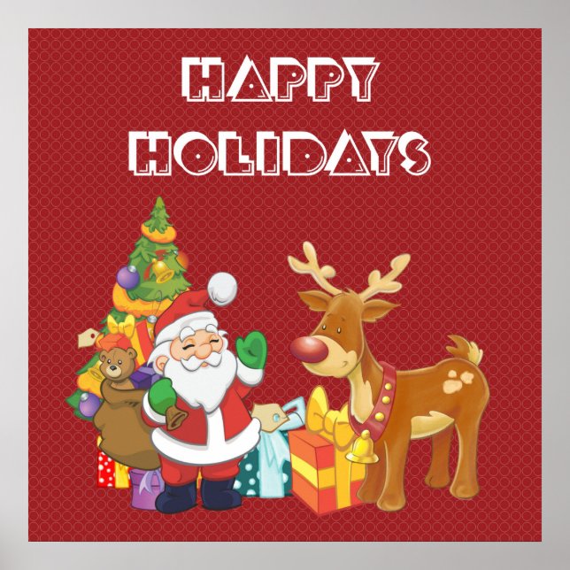 Glad helg med Santa och Reindeer Poster (Framsidan)