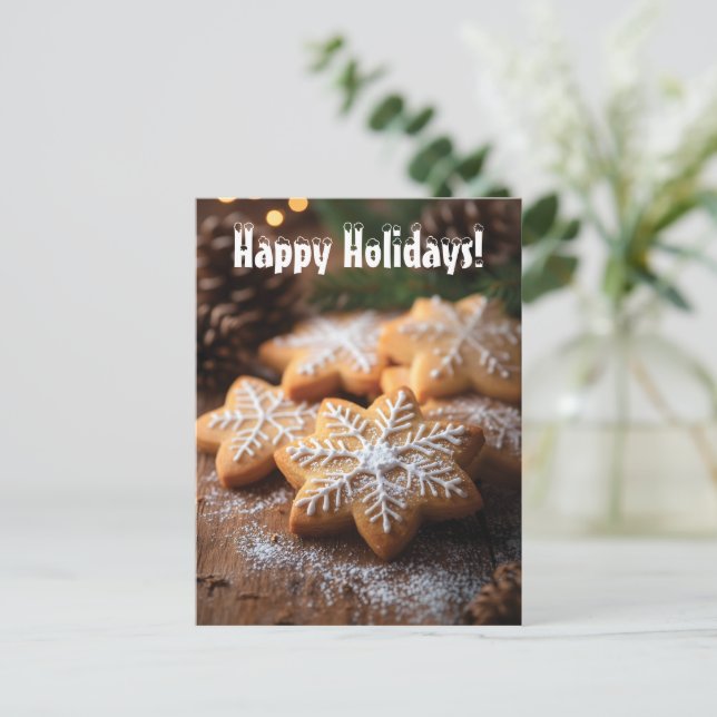 Glad helg med snöformade kakor vykort (Stående Fram)