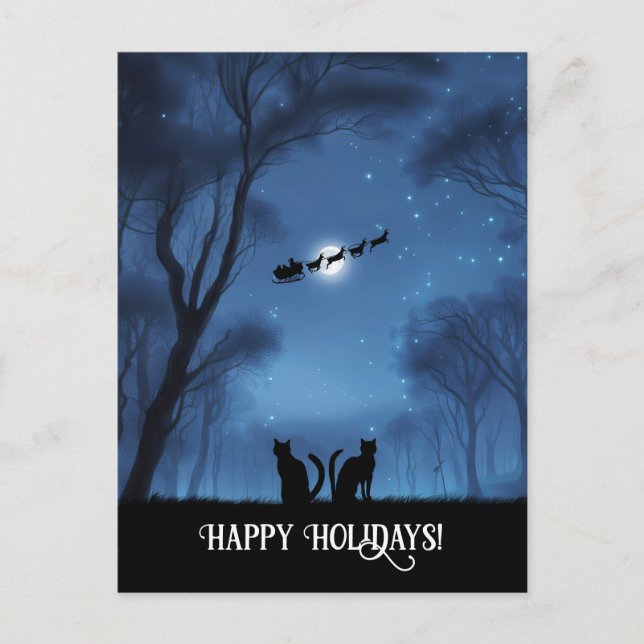 Glad helg med två katter och tomten vykort (Framsida)