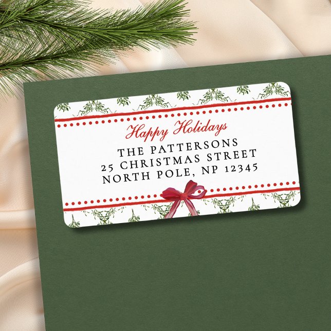 Glad helg Mistletoe Red Bow Anpassningsbar jul Adressetikett (Skapare uppladdad)