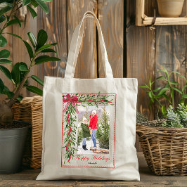 Glad helg Mistletoe Red Bow Namn Photo Tygkasse