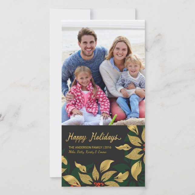 Glad helg Mod Poinsettia Faux Gold Foil Julkort (Framsida)