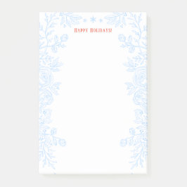 Glad helg Modern Blue Holly-Blommigt kontur Post-it Block