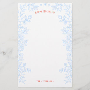 Glad helg Modern Blue Red Blommigt kontur Brevpapper