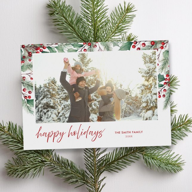 Glad helg Modern botaniskt Blommigt Photo Julkort (Skapare uppladdad)