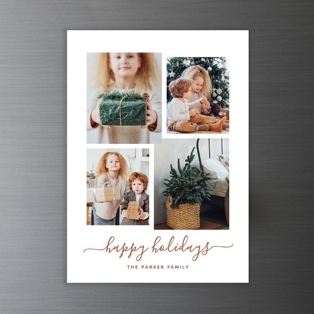 Glad helg | Modern fyra fotokollage Magnetisk Inbjudningskort (A modern photo collage on this magnetic holiday card)