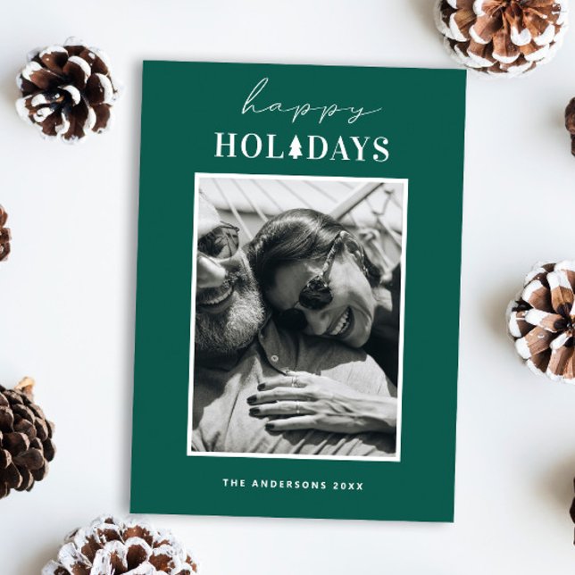 Glad helg | Modern Grönt Julfoto Julkort (Skapare uppladdad)