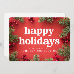 Glad helg Modern Holly Berry Gräs Nål Red Julkort