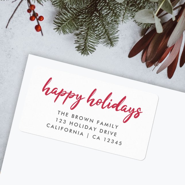 Glad helg | Modern minimal Returadress Adressetikett (Add a cheerful touch to your festive mail with this minimalist "Happy Holidays" return address label)