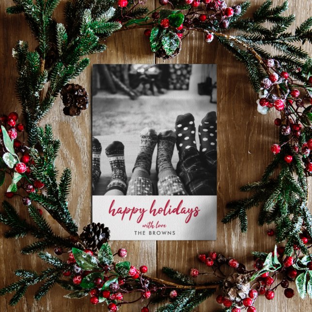 Glad helg | Modern Minimalist Red Julafton Photo Julkort (A stylish flat photo holiday card with clean typography and festive charm)