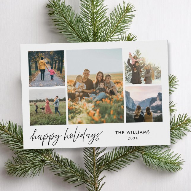Glad helg Modern minimalistisk 5-fotokollage Julkort (Skapare uppladdad)