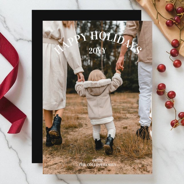 Glad helg Modern minimalistisk fotojul Julkort (Happy Holidays Modern Minimalist Photo Christmas Holiday Card)