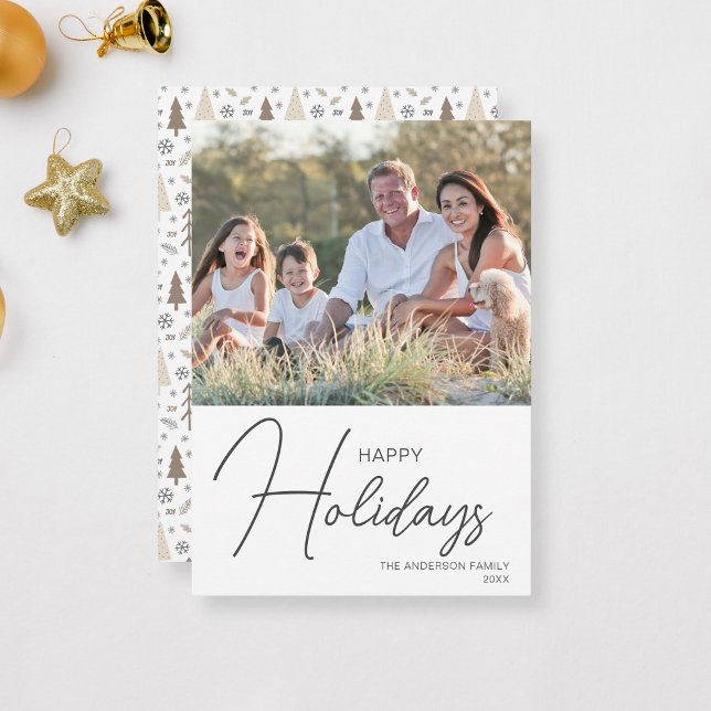 Glad helg Modern skriptfoto Julkort (Happy Holidays Modern Script Photo Holiday Card by MINTIC DESIGN STUDIO)