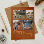 Glad helg Modern Terracotta Photo Collage<br><div class="desc">Modern Helgdag-kort i Terracotta,  anpassat med en fotokollage på fyra bilder som du själv väljer i en känslig ram i guld - äkta folie i guld för God jul. Bakgrunden färg och färg i rand på baksidan kan ändras i verktyg om du vill.</div>