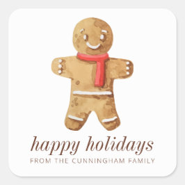 Glad helg Modern Watercolor-Pepparkaksgubbe Fyrkantigt Klistermärke