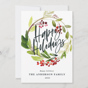 Glad helg moderna vattenfärgsblad i chic julkort