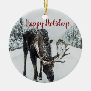 Glad helg Moose under vinterjul Julgransprydnad Keramik