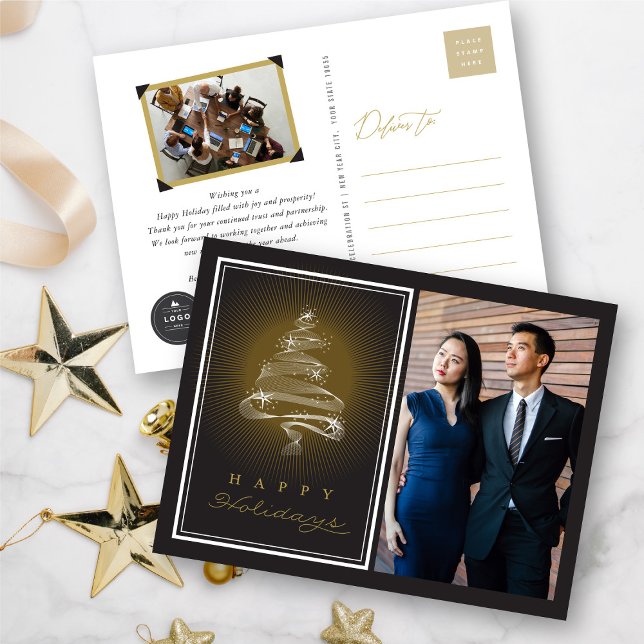 Glad helg mousserande Julgran Business Vykort (Skapare uppladdad)