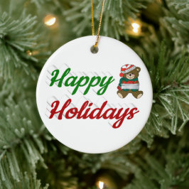 Glad helg Nalle Julskript Julgransprydnad Keramik