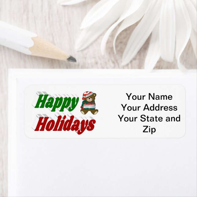 Glad helg Nalle jultypografi Returadress Etikett (Insitu)