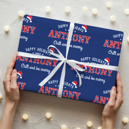 Glad helg Namn jultomten Hat Navy Red Presentpapper