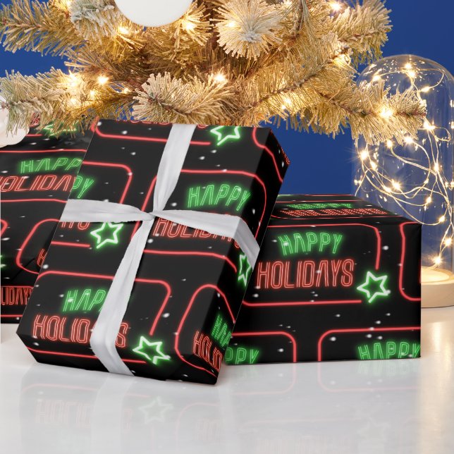 Glad helg Neon Sign Snöflingor Presentpapper (Helgdagar)