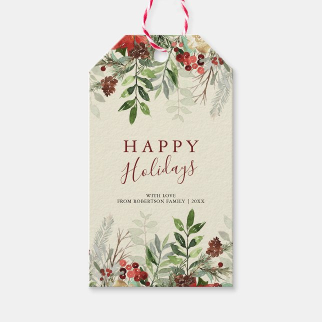 Glad helg | Noel Holly Berries Gift Märkres Presentetikett (Framsidan)