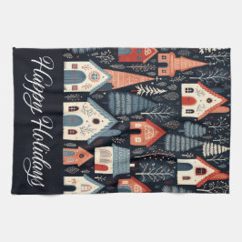 Glad helg Nordiska julbyn Mönster Kökshandduk