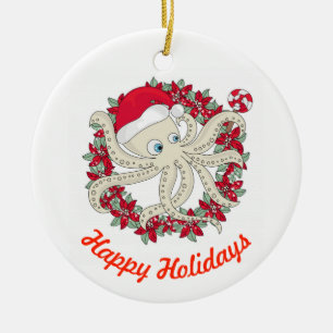 Glad helg Octopus Julgransprydnad Keramik