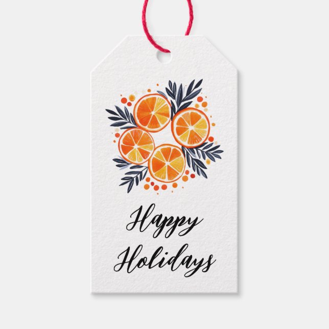 Glad helg Orange Helgdag Folium jul Presentetikett (Framsidan)