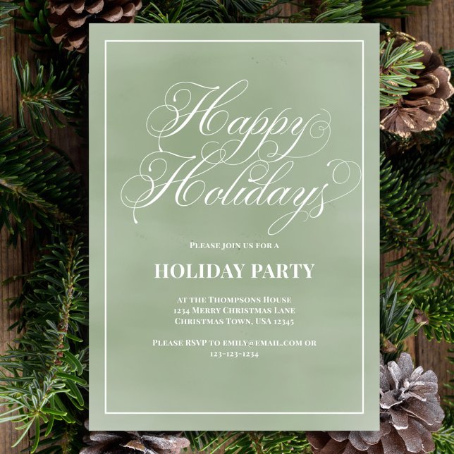 Glad helg Party Grönt Calligraphy-skript Inbjudningar (Holiday party custom invitation card with calligraphy script. )